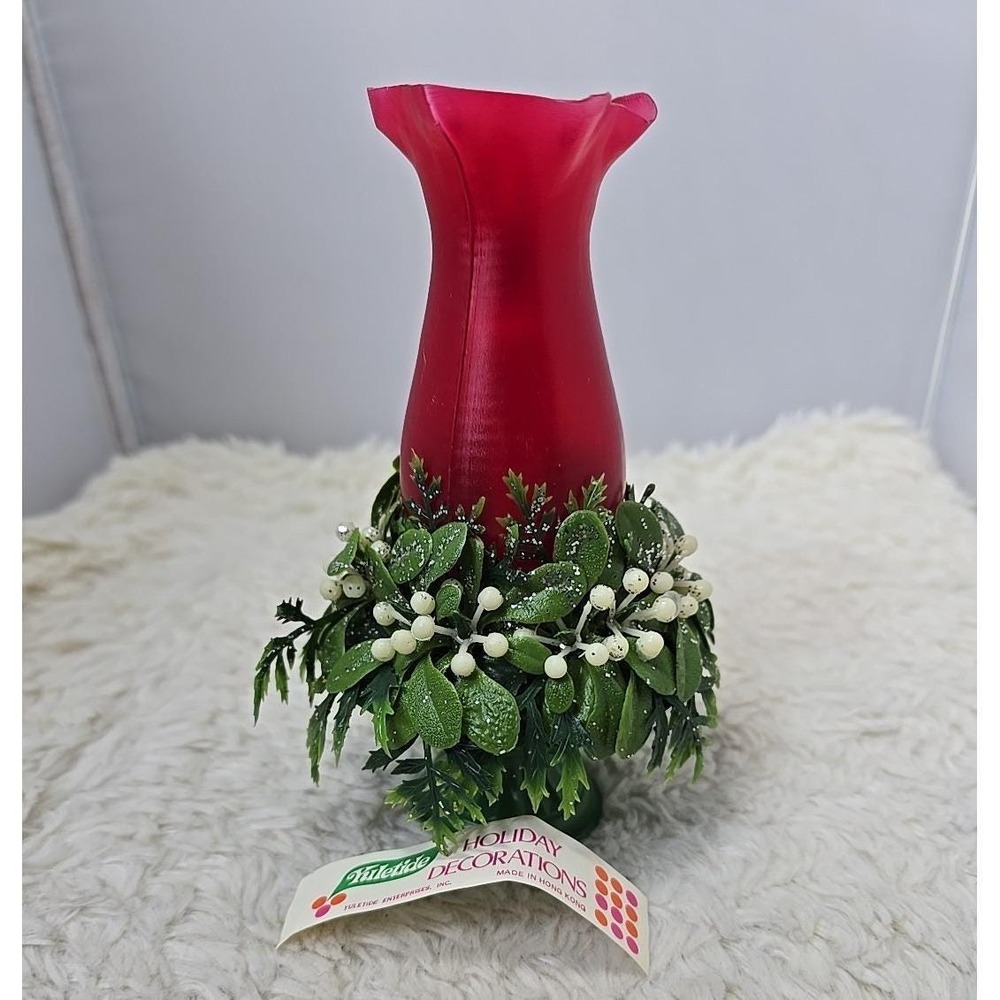 Vintage Yuletide Christmas Hurricane‎ Faux Candle Holder Lamp Decoration Plastic
